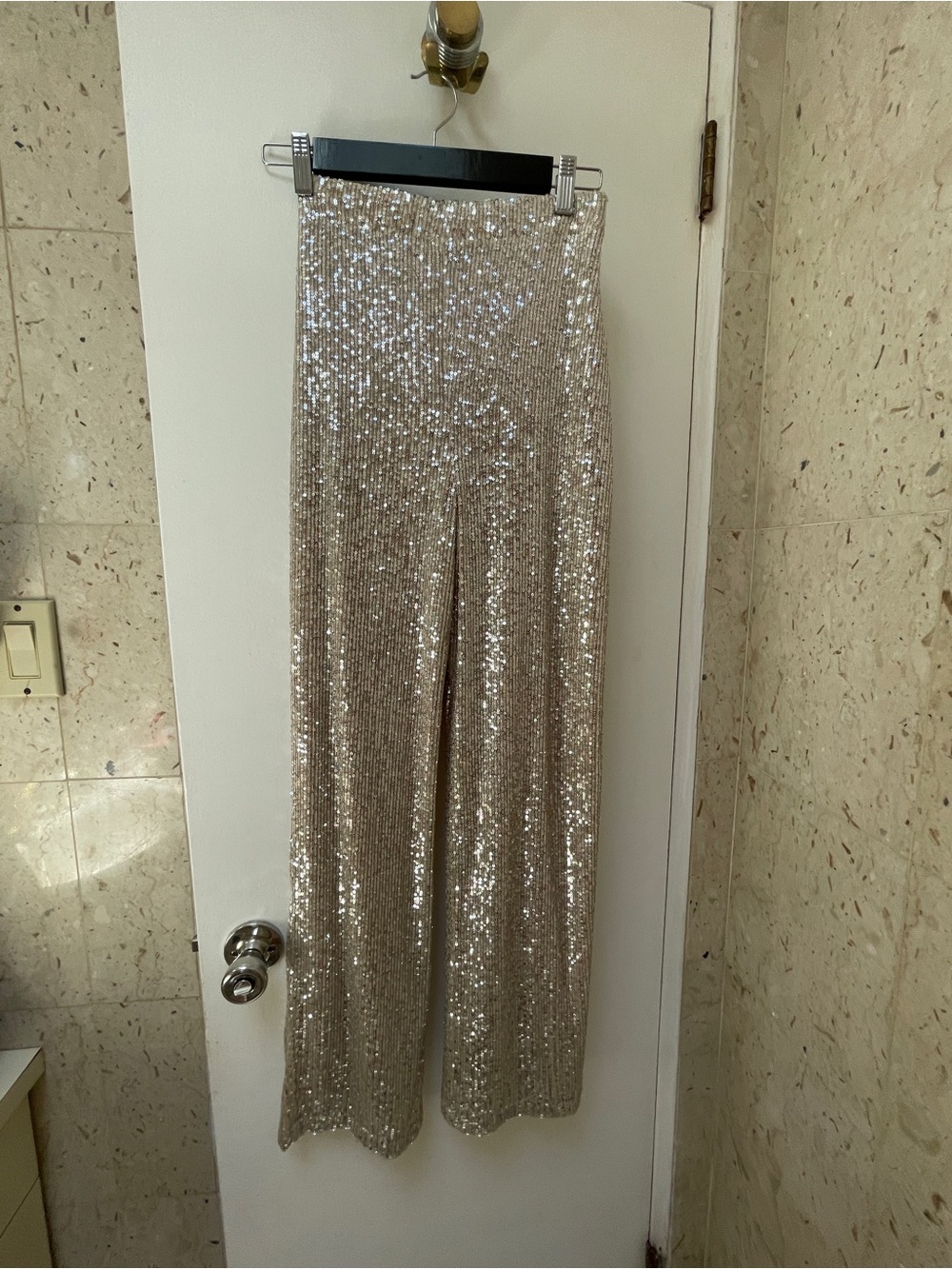 Sequin Wide-Leg Pants- Champagne - Picture 8 of 14